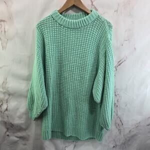 Vintage Sweater Womens 1X Mint Green Oversized 90s 80s Slouchy Crew Seafoam